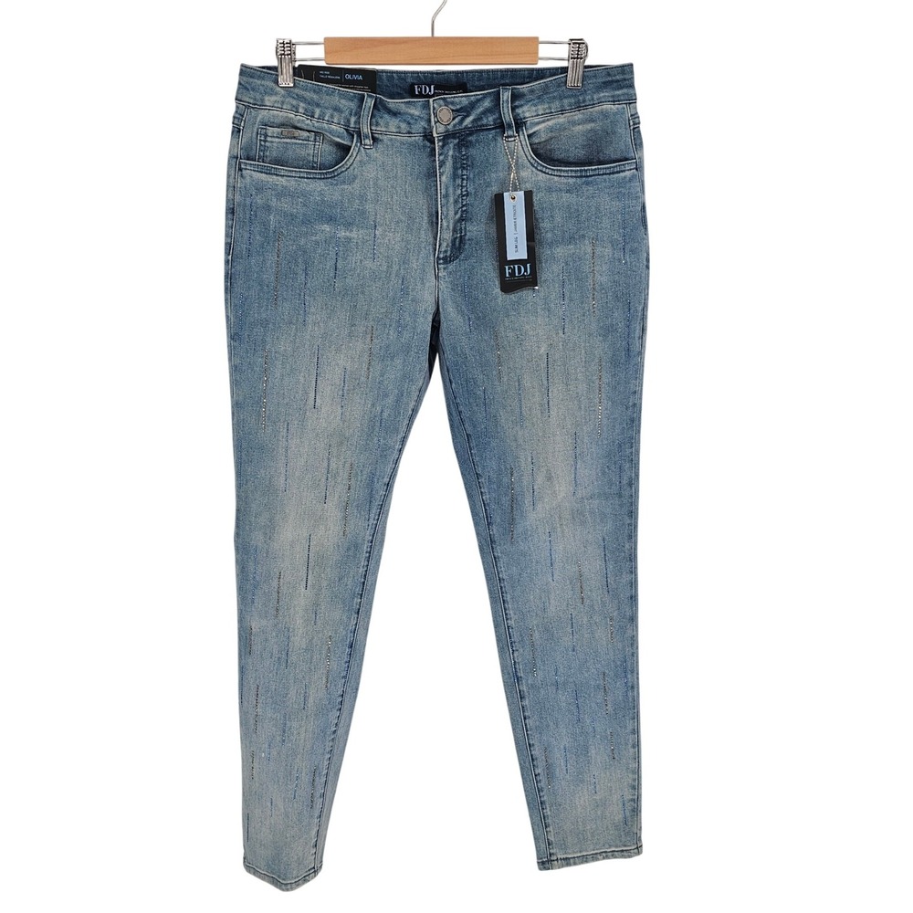 FDJ French‎ Dressing Jeans Olivia Slim Leg Mid Rise Rhinestone Jeans Size 14